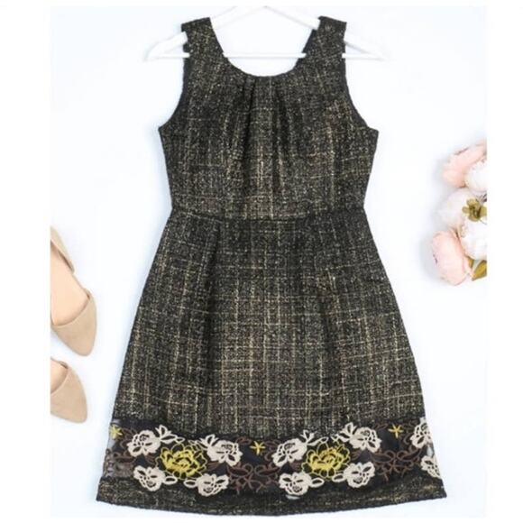 Ryu handmade floral embroidered A line brocade dress black gold large - Picture 1 of 2